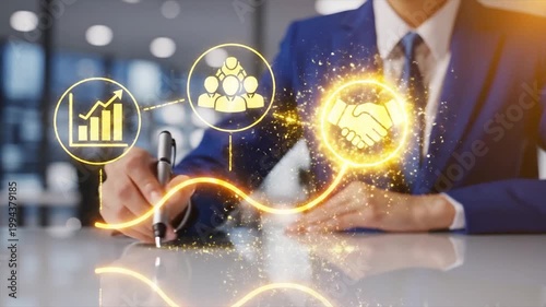 Business professional analyzing cryptocurrency growth charts with golden Bitcoin symbols