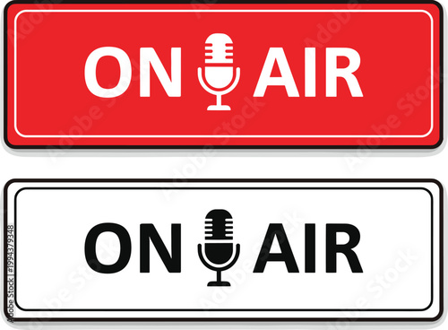 On air sign broadcasting studio microphone symbol live transmission recording signal red gray modern graphic design vector.
