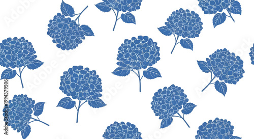 Blue hydrangea flower pattern on white background
