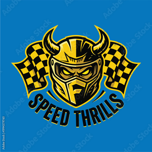 Racing helmet with horns logo.