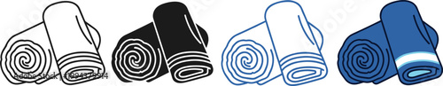 Rolled towel icon set different colors styles outline filled solid black blue for spa beach bath hotel restroom accessory.