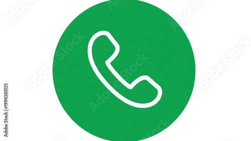 Green circular phone call icon with handset symbol isolated on transparent background