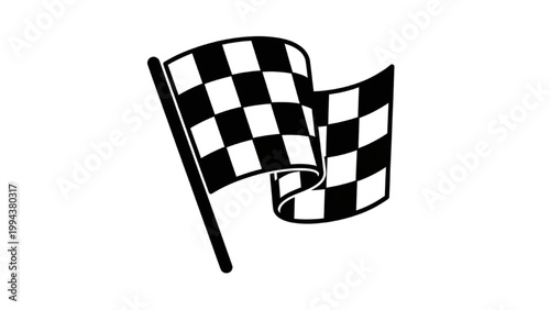 Racing checkered flag waves in the air at finish line event