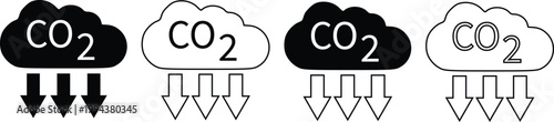 CO2 Carbon Dioxide Emission Icon Set, Vector Clouds with Arrows for Ecology and Climate Change Concepts