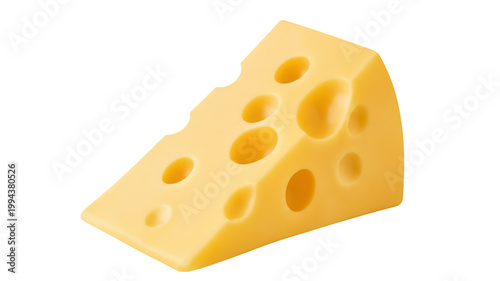 3d rendering of yellow swiss cheese wedge with holes isolated on transparent background