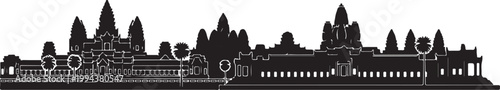 Siem reap cambodia black white silhouette famous landmark