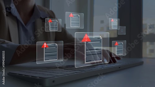 Modern scam document alert concept highlighting fraud detection, cybersecurity protection, identity theft risk and phishing threats in digital communication and online systems.