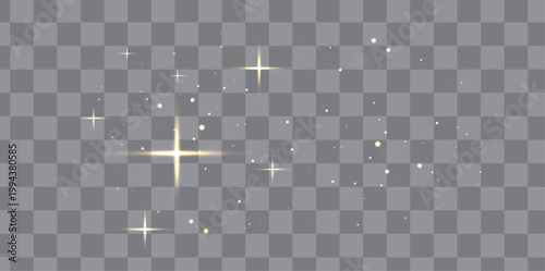 White glowing dust and stars with sparkles on light grid background. Clean abstract illumination effect.