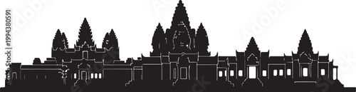 Siem reap cambodia black white silhouette famous landmark