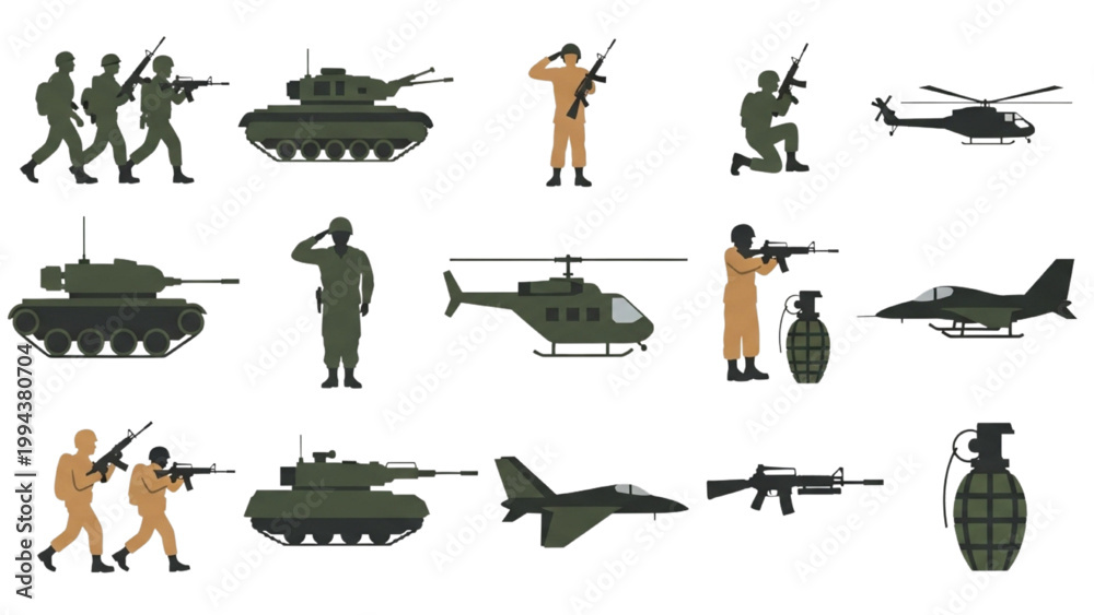 Obraz premium Soldiers and military vehicles engage in combat operations on battlefield terrain.