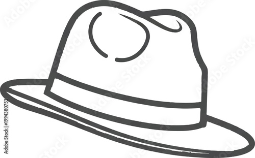 Vector fedora hat icon, black line drawing, fashion accessory, headwear