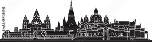 Siem reap cambodia black white silhouette famous landmark