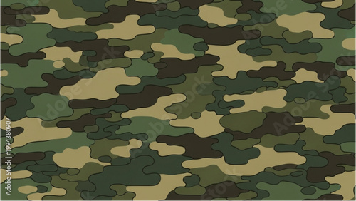 Military camouflage pattern on fabric with green and brown colors
