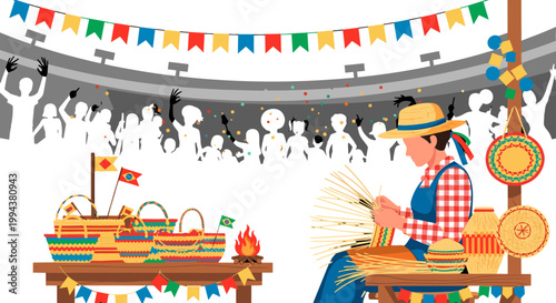 Crowd of People Celebrating at a Colorful Festival