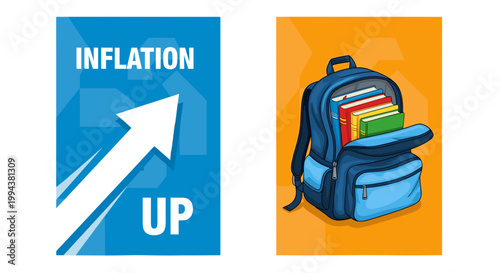Inflation increase concept with backpack and books