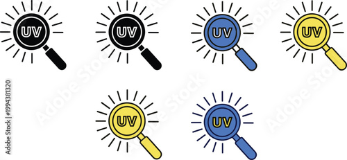 UV light magnifying glass icon for ultraviolet radiation detection vector.