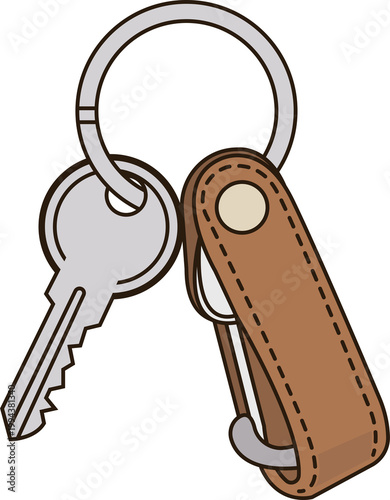 Leather Key Organizer Vector Illustration with Metal Rings for Smart Home Security and Minimalist Organization Lifestyle