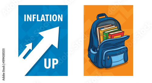 Inflation increase concept with backpack and books