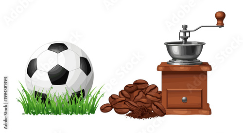 Soccer ball and coffee grinder