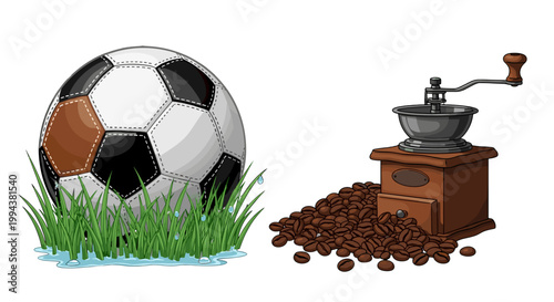 Soccer ball and coffee grinder