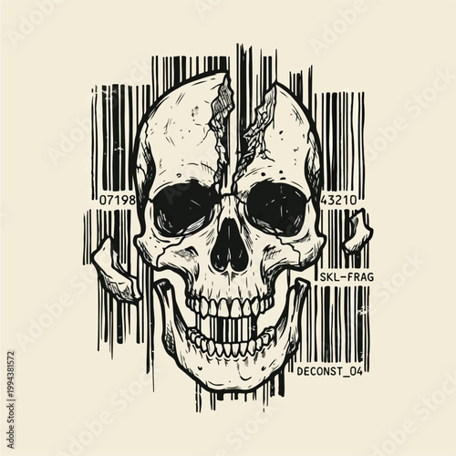 Skull Barcode Scan Fragmented Head.