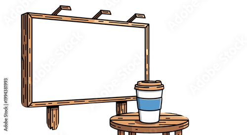 Takeaway Coffee Cup on Wooden Table Outdoors