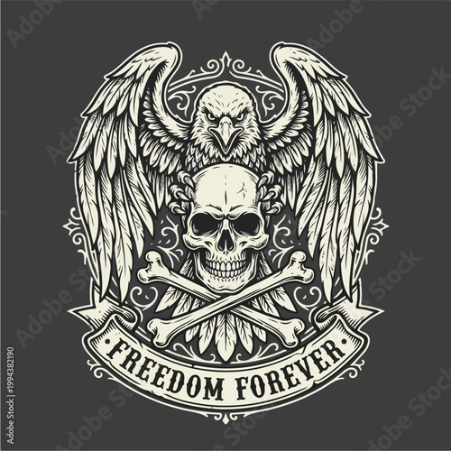 Skull with wings and owl.