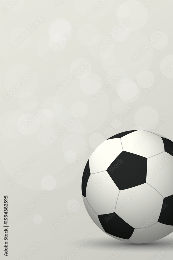 Naklejka premium 3D classic soccer ball with soft bokeh on light gray vertical background have blank space.