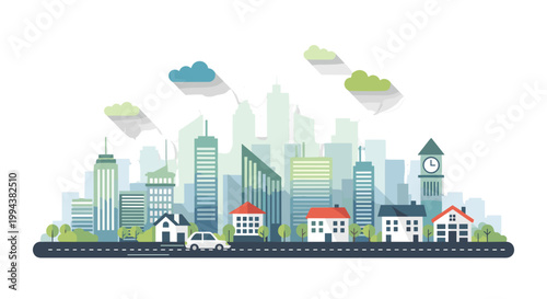 Modern Cityscape with Residential Buildings and Sky
