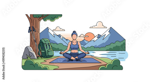 Woman Practicing Yoga Meditation in Mountain Landscape