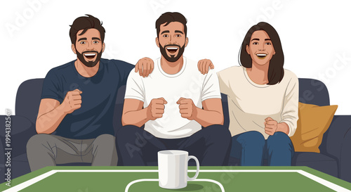 Group of Friends Cheering and Watching Television