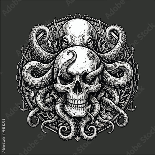 Tentacled Skull Monster Illustration.
