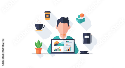 Man standing in desert landscape with cacti and clouds