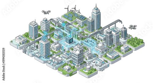 Sustainable Isometric Green City with Eco-Friendly Architecture