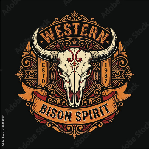 Western Bison Skull Emblem.