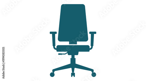Dark teal ergonomic office chair icon isolated on white background for interior design workspace furniture and corporate workplace comfort concepts.