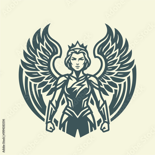 Winged Warrior Woman Icon Graphic.