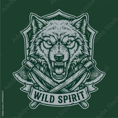 Wolf Emblem Wild Spirit Design.