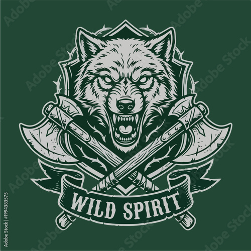 Wolf Wild Spirit Animal Emblem.