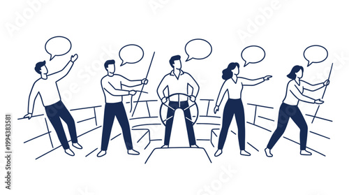 Professional Sailing Crew Working Together On Deck To Navigate Large Boat During Successful Ocean Voyage And Maritime Travel Adventure Trip