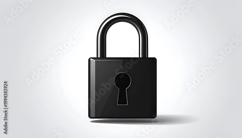 A sleek, black padlock sits prominently against a clean, white background, symbolizing security and protection.