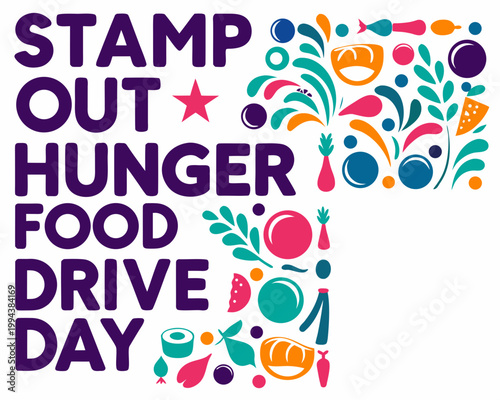 Community Food Donation Vector Illustration for Stamp Out Hunger Food Drive Day Concept