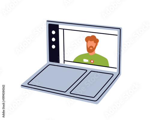 Laptop computer, PC with online remote video conference call on screen. Digit...