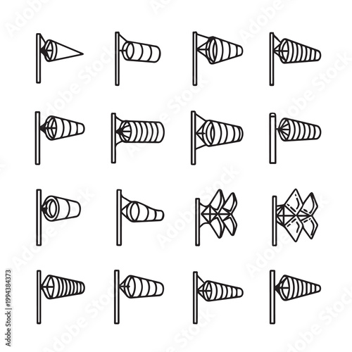 Wind Sock Icons Collection During Day With Clean Background for Aviation and Meteorology