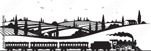 Slow travel concept nostalgic train journey through country landscapes Illustration