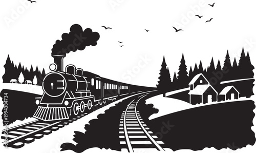 Slow travel concept nostalgic train journey through country landscapes Illustration