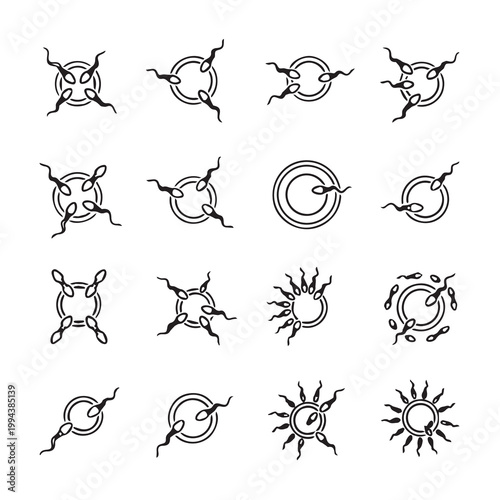Spermatozoa and Ovum Icons in Circular and Starburst Formations