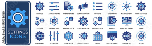 Settings Icon Set Collection. Containing Design Settings, Options, Configuration, Preferences, Adjustments