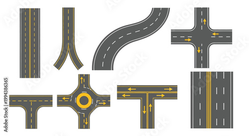 Various road sections and intersections illustrated in a simplistic style