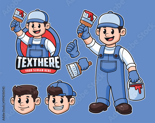 editable mascot cartoon character set of male painters